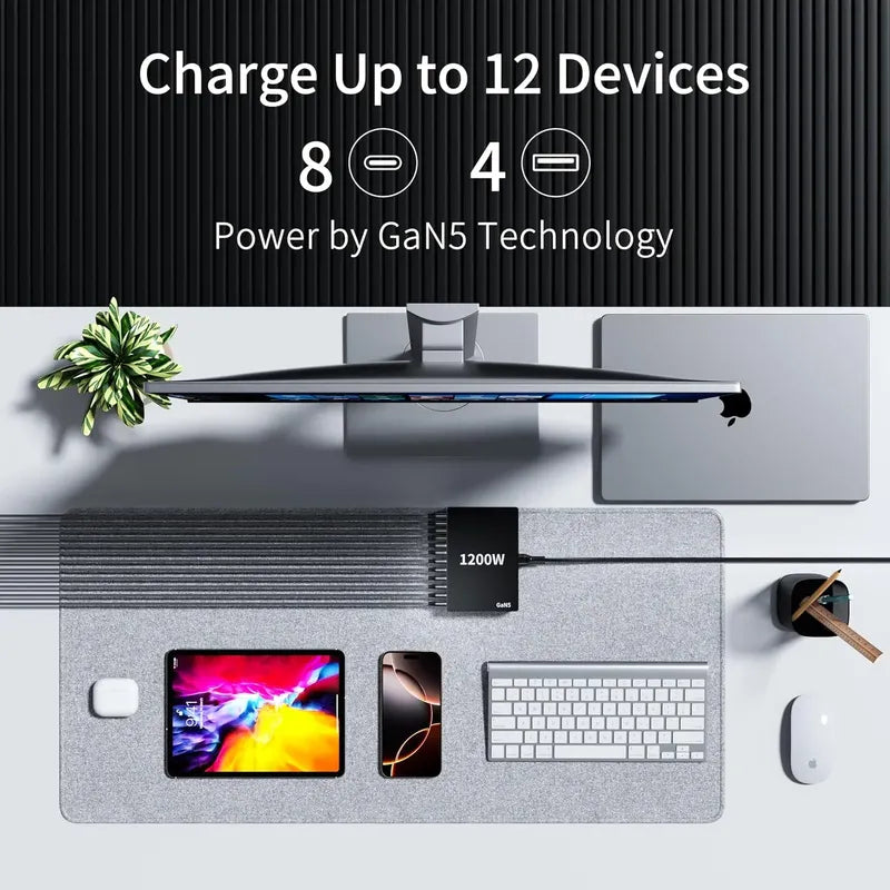 Estación De Carga Rápida Usb Tipo C 1200w 12 Puertos, Negro
