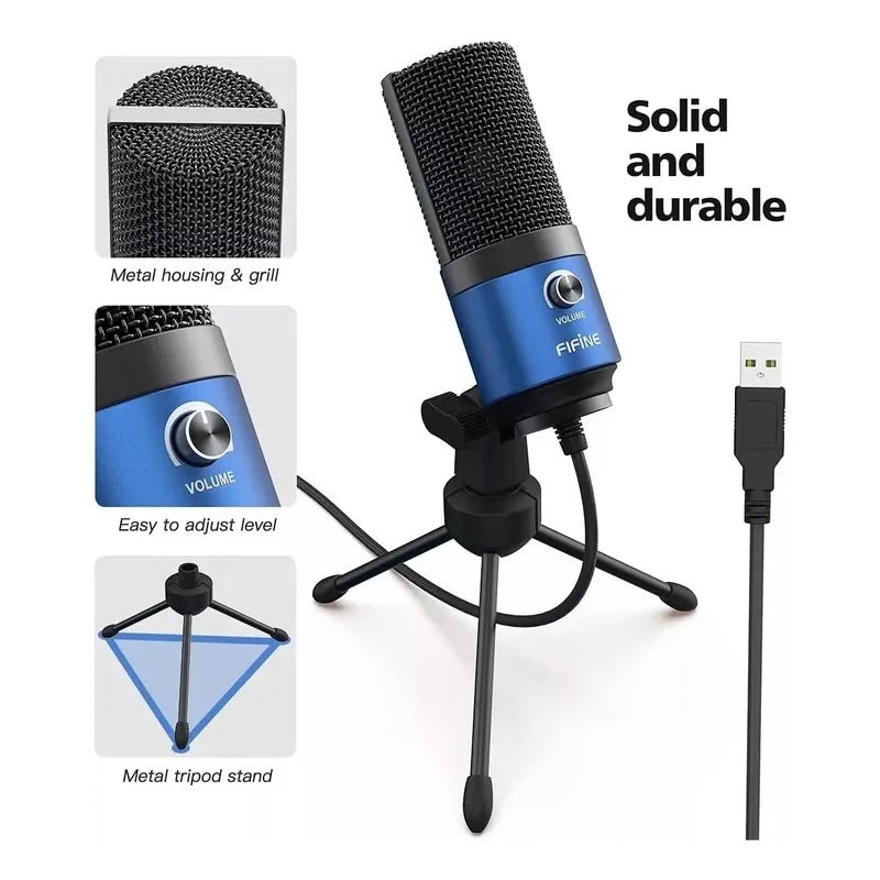 Micrófono Usb Fifine K669l Con Condensador De Metal Azul