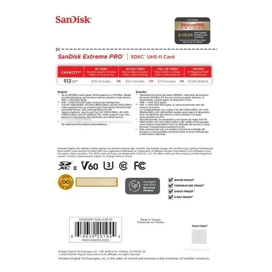 Memoria Sandisk Extreme Pro 512gb Uhs-ii Sdxc
