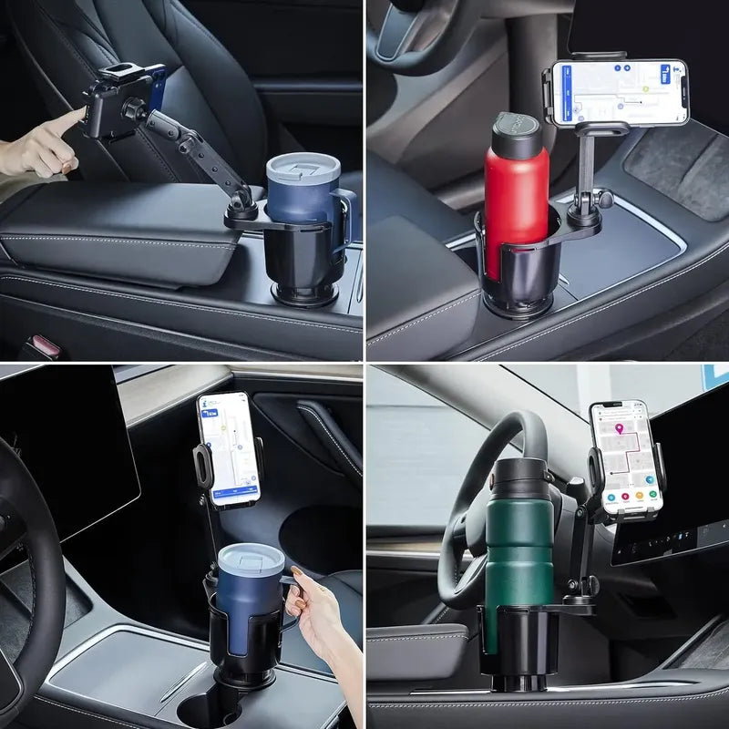 Portavasos Para Coche Soporte Ajustable Teléfono 2 En 1 Negro