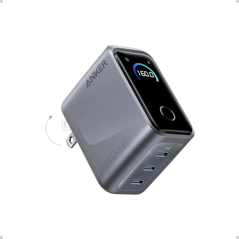 Cargador Anker Prime, Cargador Gan De 3 Puertos Y 160 W Negro