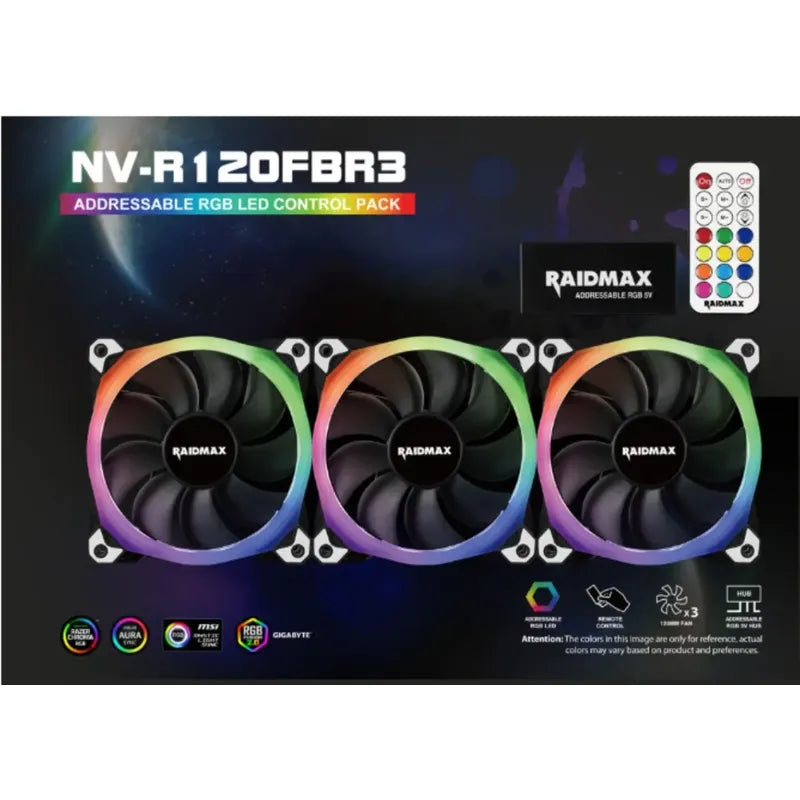 Tri-pack Fan Cooler Rgb Raidmax+ Hub Rgb 5v+control Remoto
