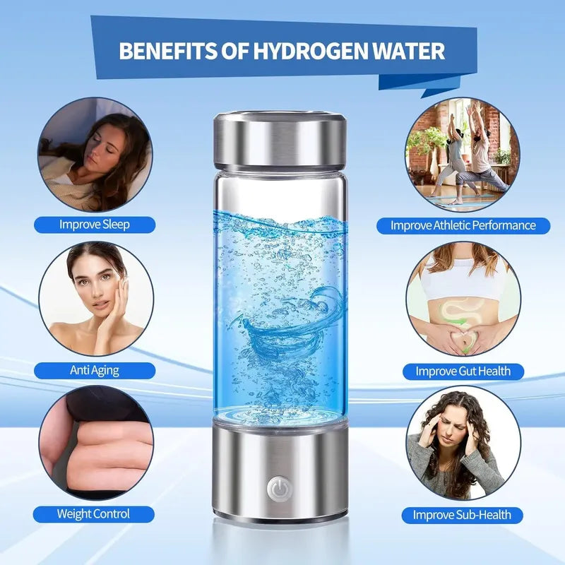 Botella De Agua D Hidrógeno Portátil Aquadaily Anti-oxidante Plateado