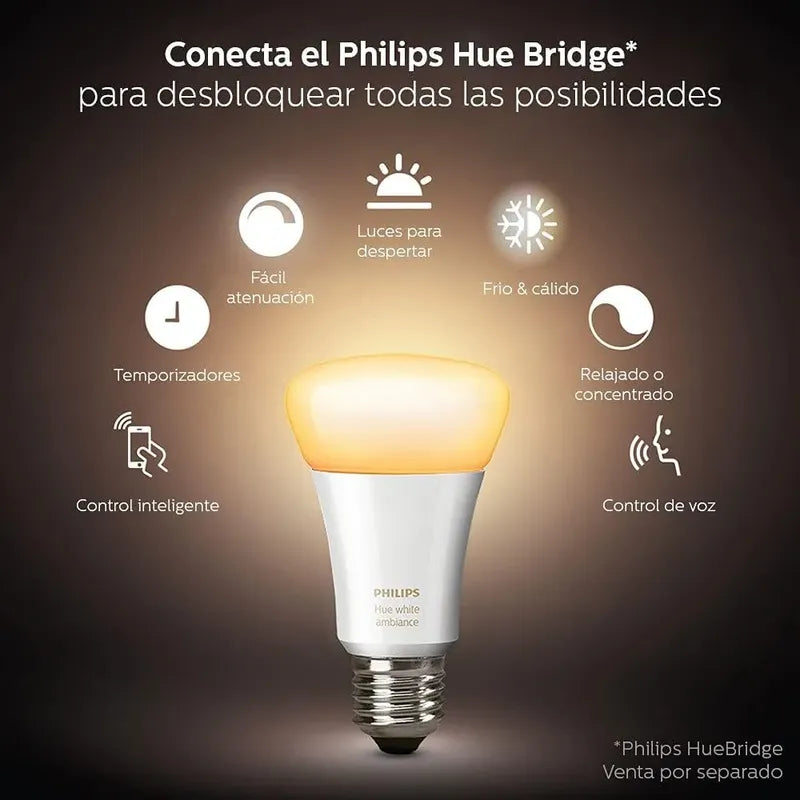 Bombillo Philips Hue A19+hue Star Kit -trabaja Alexa Y Apple Blanco Cálido