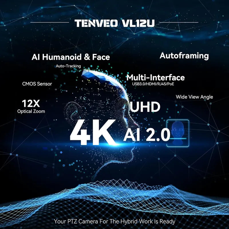 Camara Ptz 4k 12x Tenveo Vl12u Hdmi Ip Live Streaming Poe Azul Marino