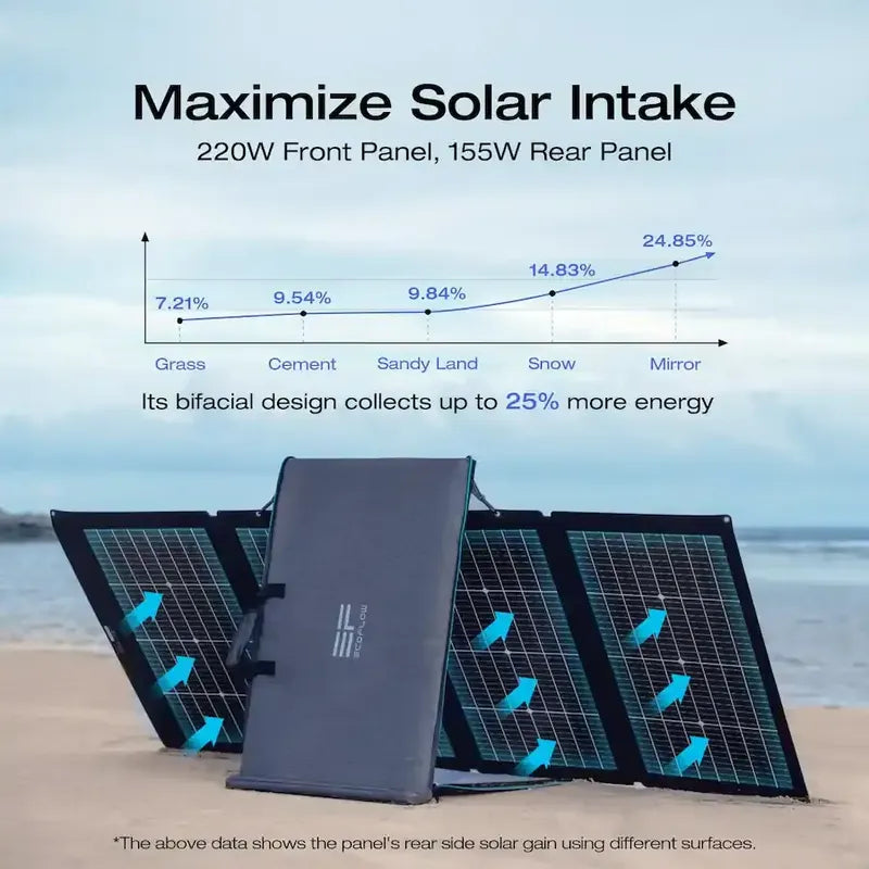 Panel Solar Portátil Bifacial Ecoflow Nextgen De 220 W Negro 18.4v 21.8v