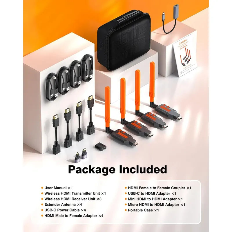 Transmisor Hdmi Inalámbrico Y 3 Receptores Alcance De 50m Negro