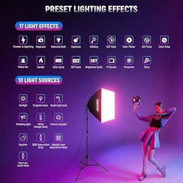 Kit Luz Iluminacion Neewer Softbox Rgb 26w 9 Modos De Efecto