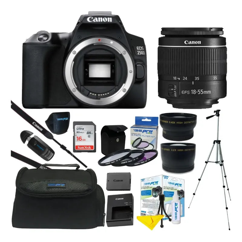 Camara Canon Eos 250d/rebel Sl3+ 18-55mm+ Bundle Kit Negro
