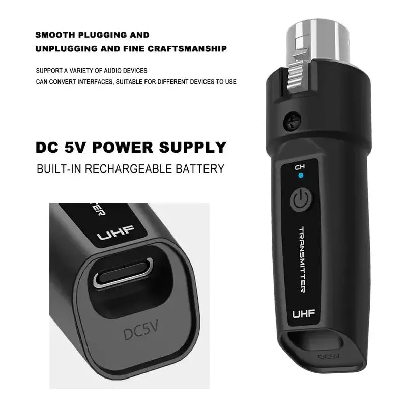Transmisor Uhf Xlr Microfono Inalambrico Sistema Adaptador Negro