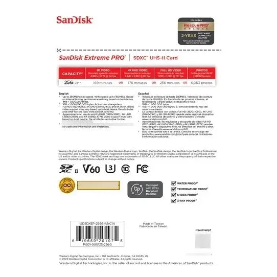 Memoria Sd Sandisk Extreme Pro 256gb Uhs-ii Sdxc