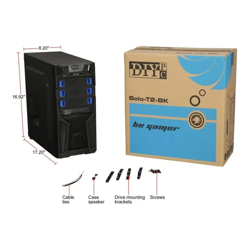 Chasis Case Diypc Solo-t2-r Black Usb 3.0 Atx Mid Tower 2fan