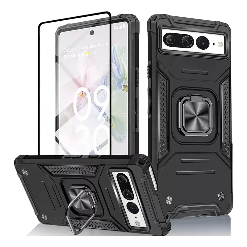 Forro Protector + Vidrio Templado Google Pixel 7a/7/7 Pro Negro Liso