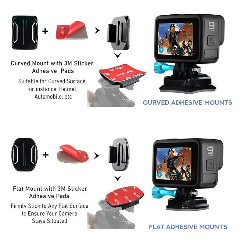 Pade 8 Almohadillas Adhesivas Planas Y Curvas 3m Para Gopro Negro
