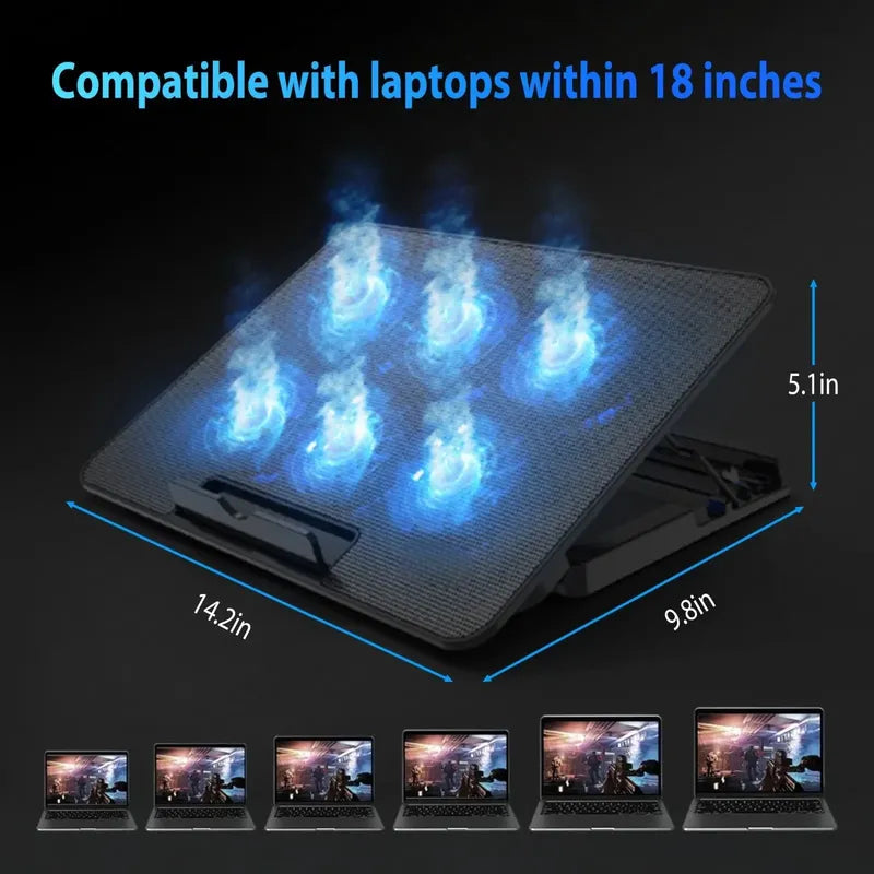 Base De Refrigeración Laptop Ventilador 6 Fan Blue Led Negro Azul