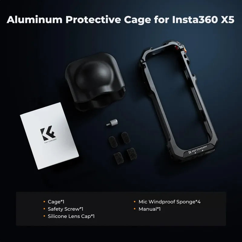 Jaula Insta360 X5 Con Protector De Lente K&f Concept Gris Oscuro