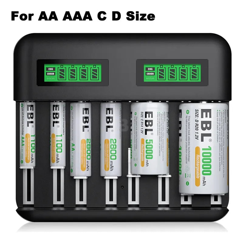 Cargador Baterias Rechargeable Ebl 8-slot Lcd Usb Aa Aaa C D