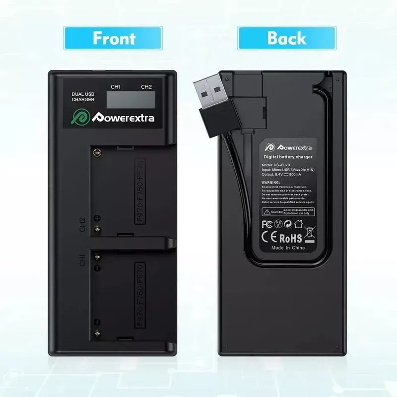 Kit De Baterias + Cargador Portatil Np-f970 8800mah Negro
