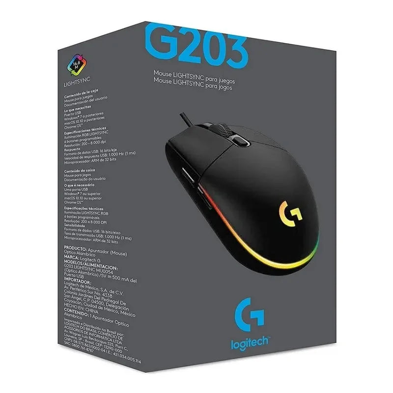 Mouse Logitech G203 Lightsync Negro