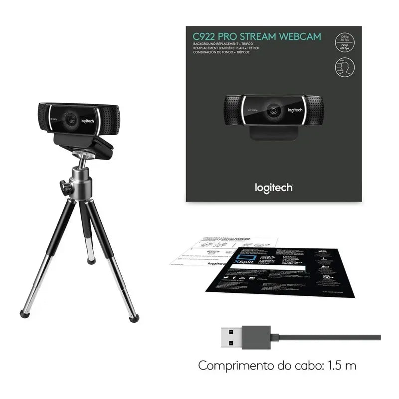 Cámara Logitech C922 Pro Hd Stream Webcam+ Tripode Negro