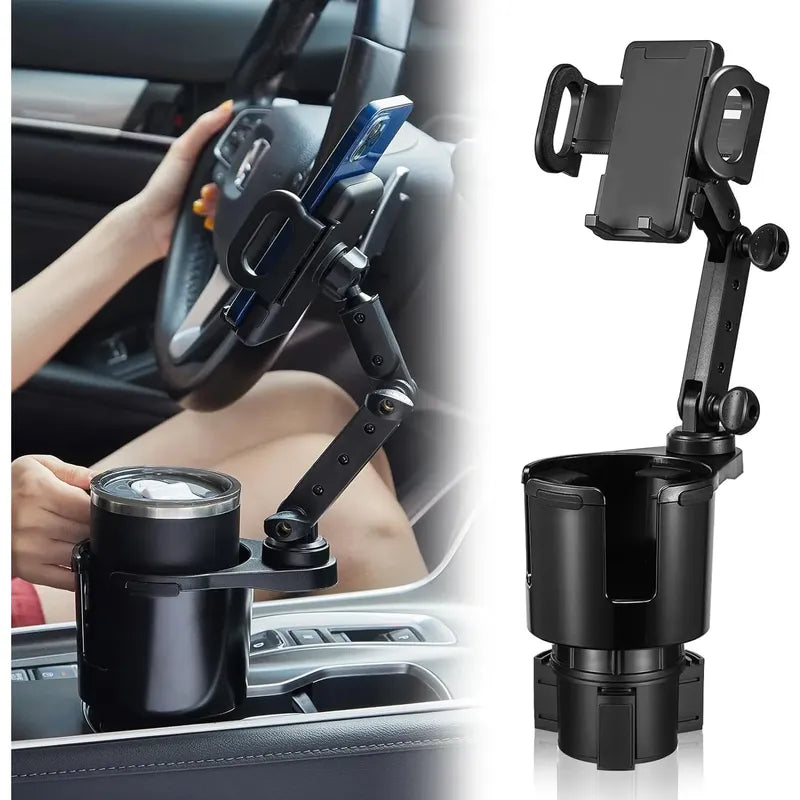Portavasos Para Coche Soporte Ajustable Teléfono 2 En 1 Negro