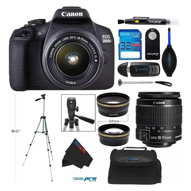 Camara Canon Eos 2000d/rebel T7+lente18-55mm+ Kit Básico32gb Negro