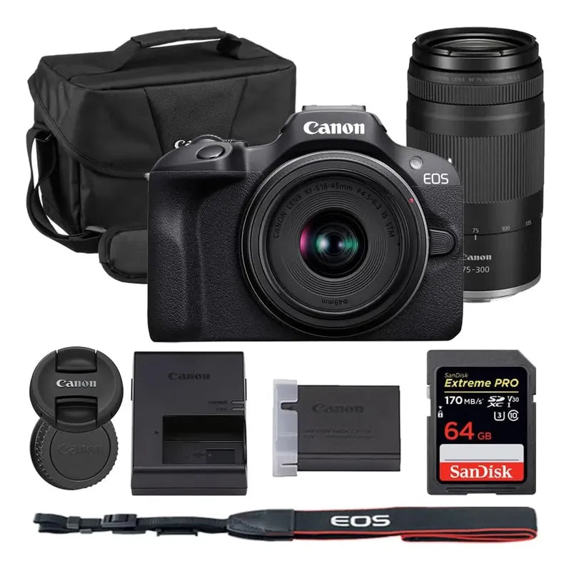 Camara Canon Eos R100 Mirrorless 2 Lente 18-45mm Y 75-300mm Negro