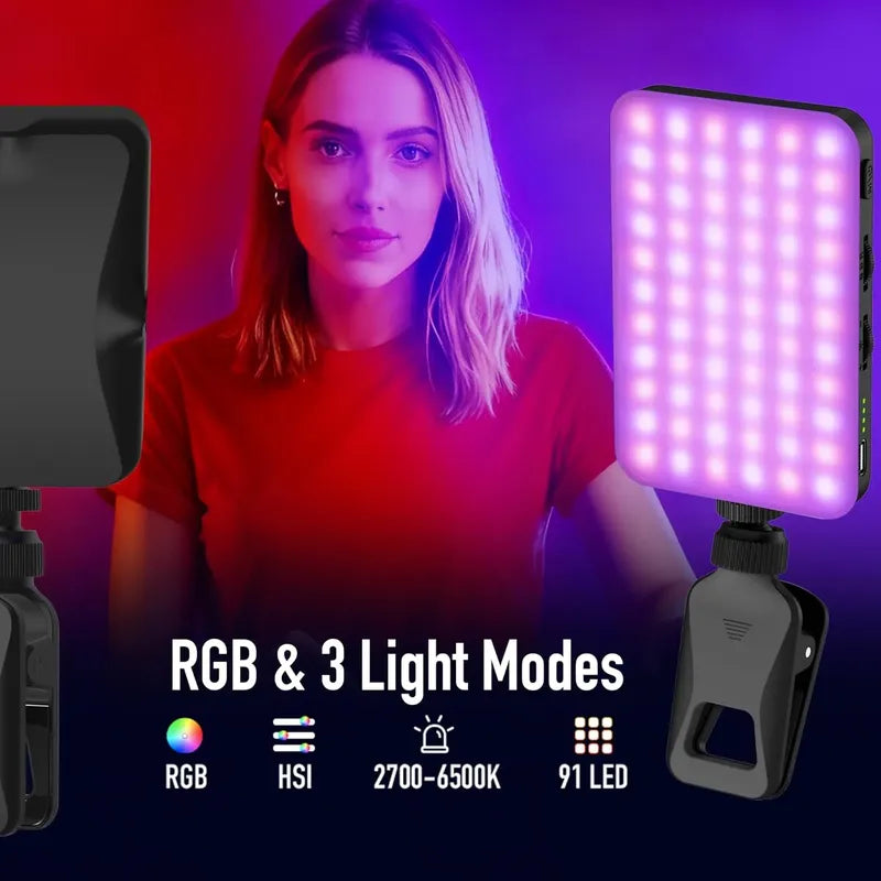 Luz Led Selfie Portátil Clip Y Zapata Recargable 2000mah Rgb