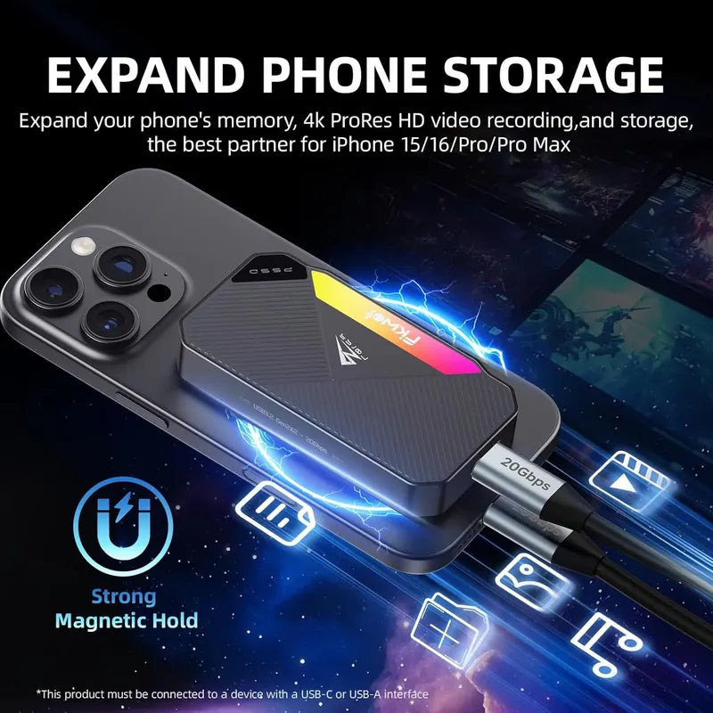 Ssd Portátil Magnético De 2tb 2050mb/s iPhone/android/pc/mac Negro