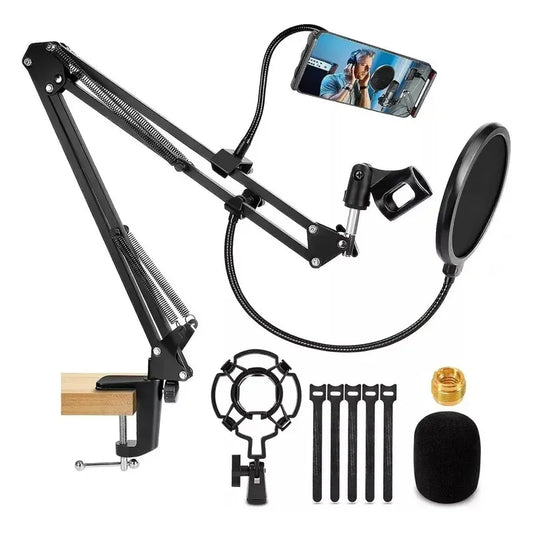 Soporte Micrófono Giratorio 360° Plegable 4 Tipos Negro