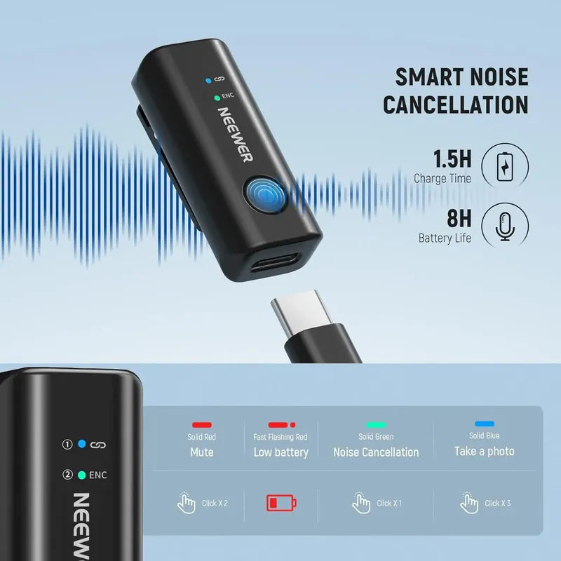 Microfono Neewer Km23 Max Duo Wireless Usb C / Lightning Negro