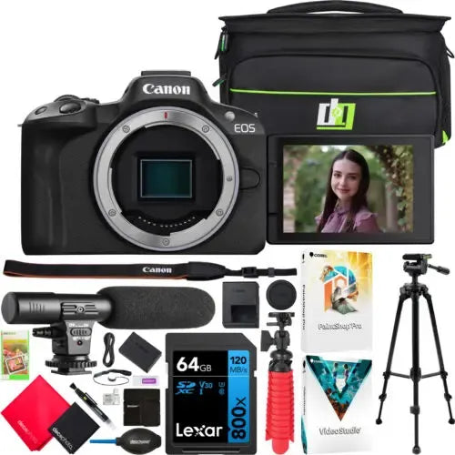 Cámara Canon Eos R50 + Lente 50mm Rf  Kit + Tripode Y Mic Negro
