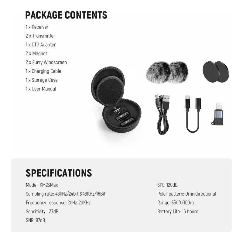 Microfono Neewer Km23 Max Duo Wireless Usb C / Lightning Negro