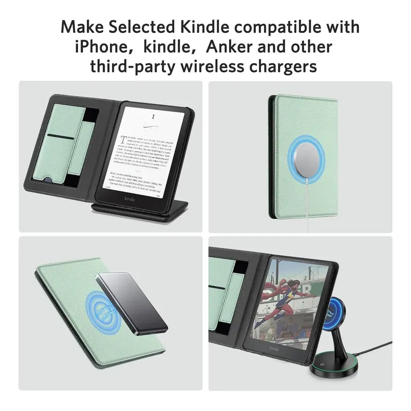 Funda Protectora Kindle Paperwhite7  12gen/colorsoft Magsafe Verde Claro