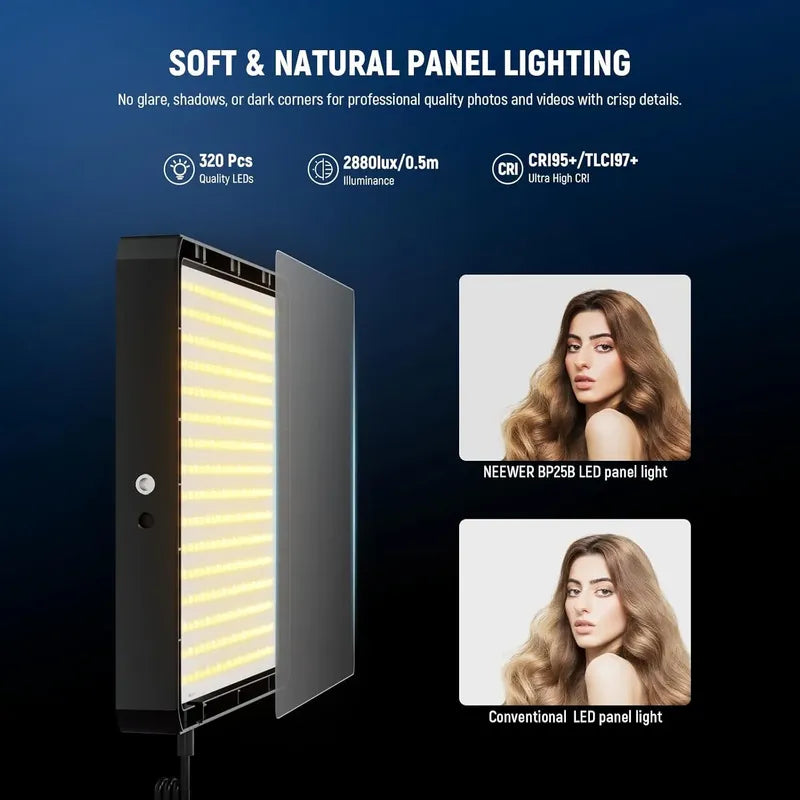 Panel De Video Led Neewer Bp25b Kit De Iluminación 25w Bcv Negro Blanco Cálido