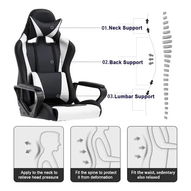 Silla Gaming Bestoffice Con Respaldo Alto Y Soporte Lumbar Negro Cuero Sintético