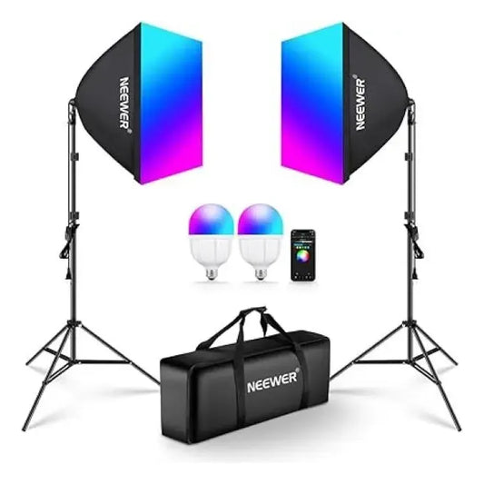 Kit Luz Iluminacion Neewer Softbox Rgb 26w 9 Modos De Efecto