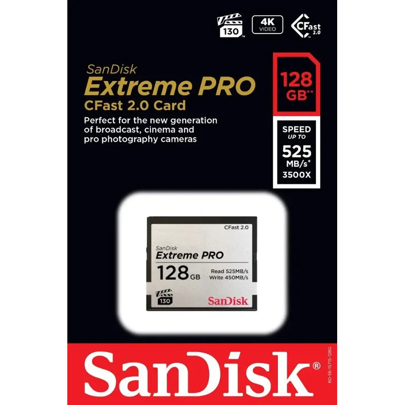 Memoria Sandisk Extreme Pro 128gb Cfast 2.0, 525 Mb/s