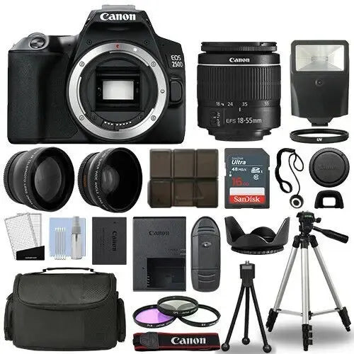 Camara Canon Eos 250d/rebel Sl3+ Lente 18-55mm+ Kit Bundle Negro