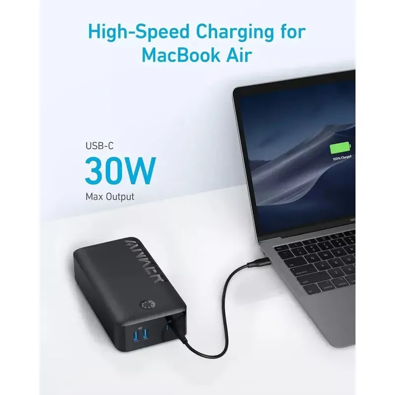 Power Bank Anker Usb-c 40000mah 30w 4 Puertos De Carga A1377 Negro