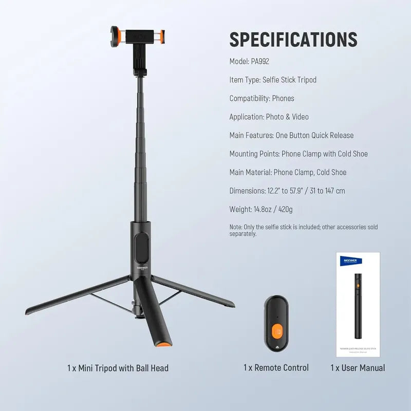 Neewer 57.9  Selfie Stick TriPod Compatible iPhone Android