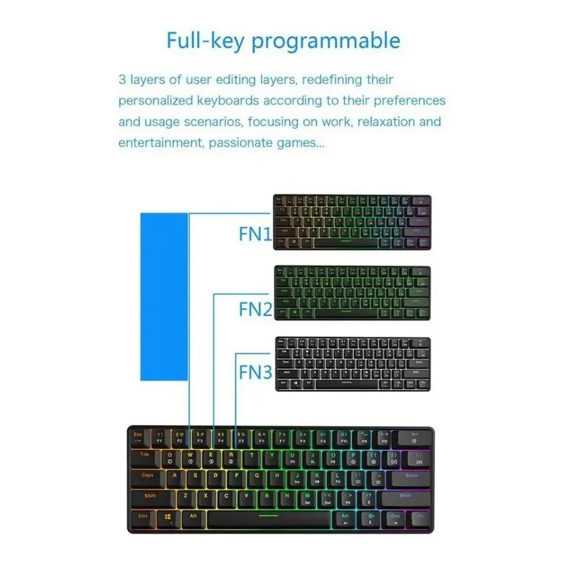 Teclado 60% Mecánico Gk61 Gaming Rgb Switch Brown Pc Ps4