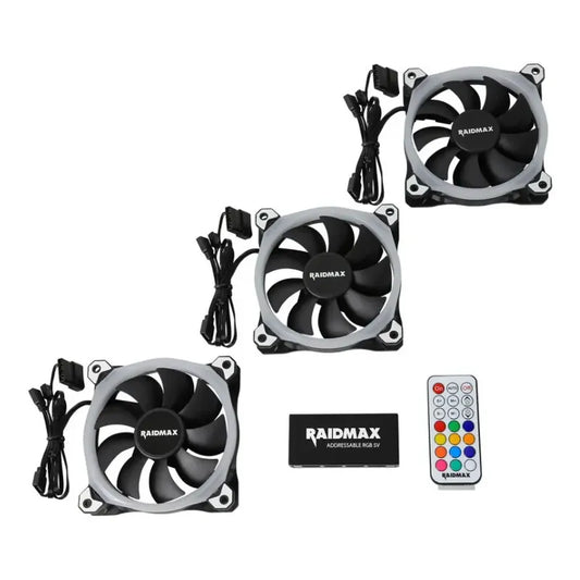 Tri-pack Fan Cooler Rgb Raidmax+ Hub Rgb 5v+control Remoto