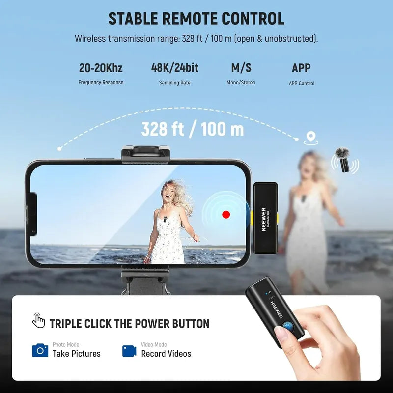 Microfono Neewer Km23 Max Duo Wireless Usb C / Lightning Negro