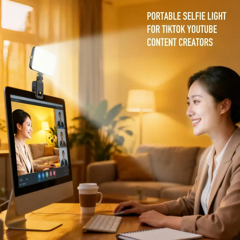 Luz Led Selfie Portátil Clip Y Zapata Recargable 2000mah Rgb