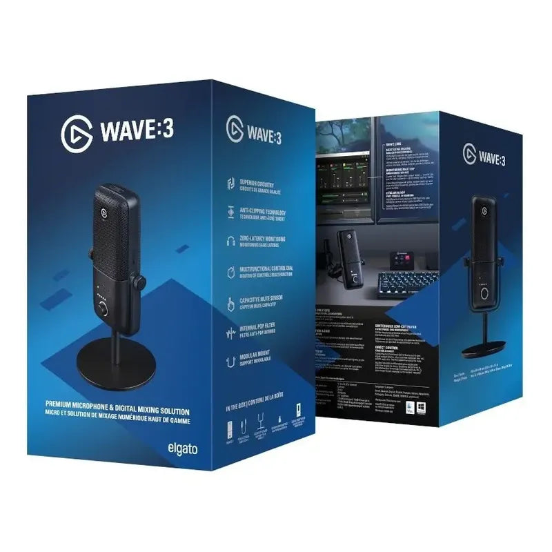 Micrófono Profesional Elgato Wave 3 Para Streaming Usb Negro