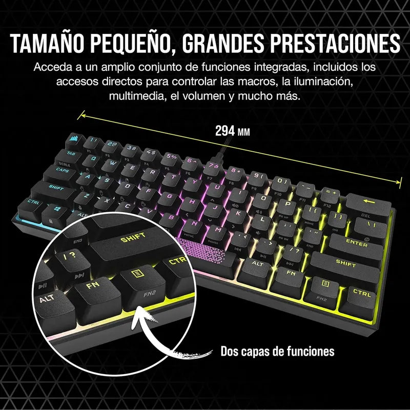 Teclado Corsair K65 Mini 60%, Mecánico Rgb Blanco Y Negro