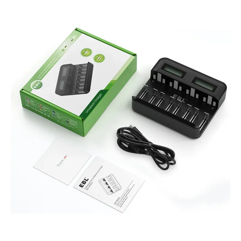 Cargador Baterias Rechargeable Ebl 8-slot Lcd Usb Aa Aaa C D