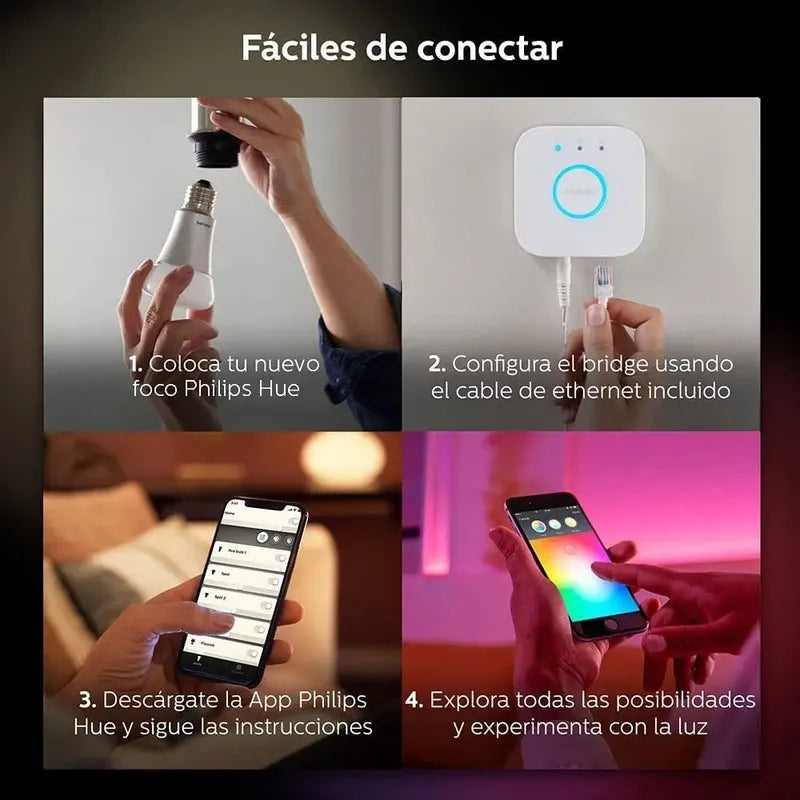 Philips Hue Pack De 4 Focos Con 16 Millones De Colores A19 Rgb