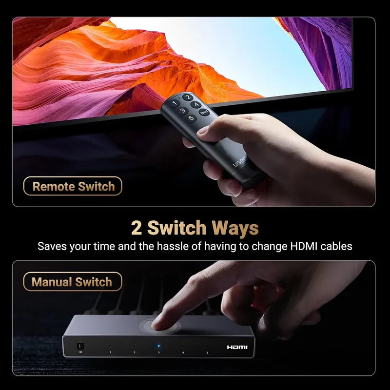 Ugreen 8k@60hz Hdmi Switch 5 En 1 Out, Hdr10+4k@240hz 40gbps